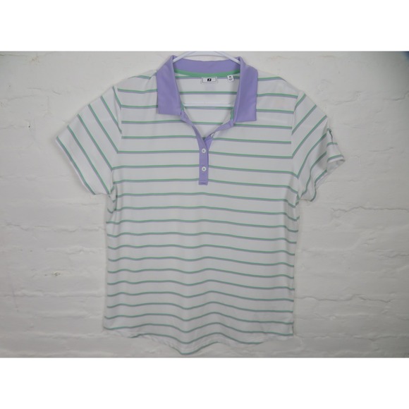 FootJoy Tops - FootJoy Shirt Women Extra Large White Stripe Purple Green Golf Polo Performance